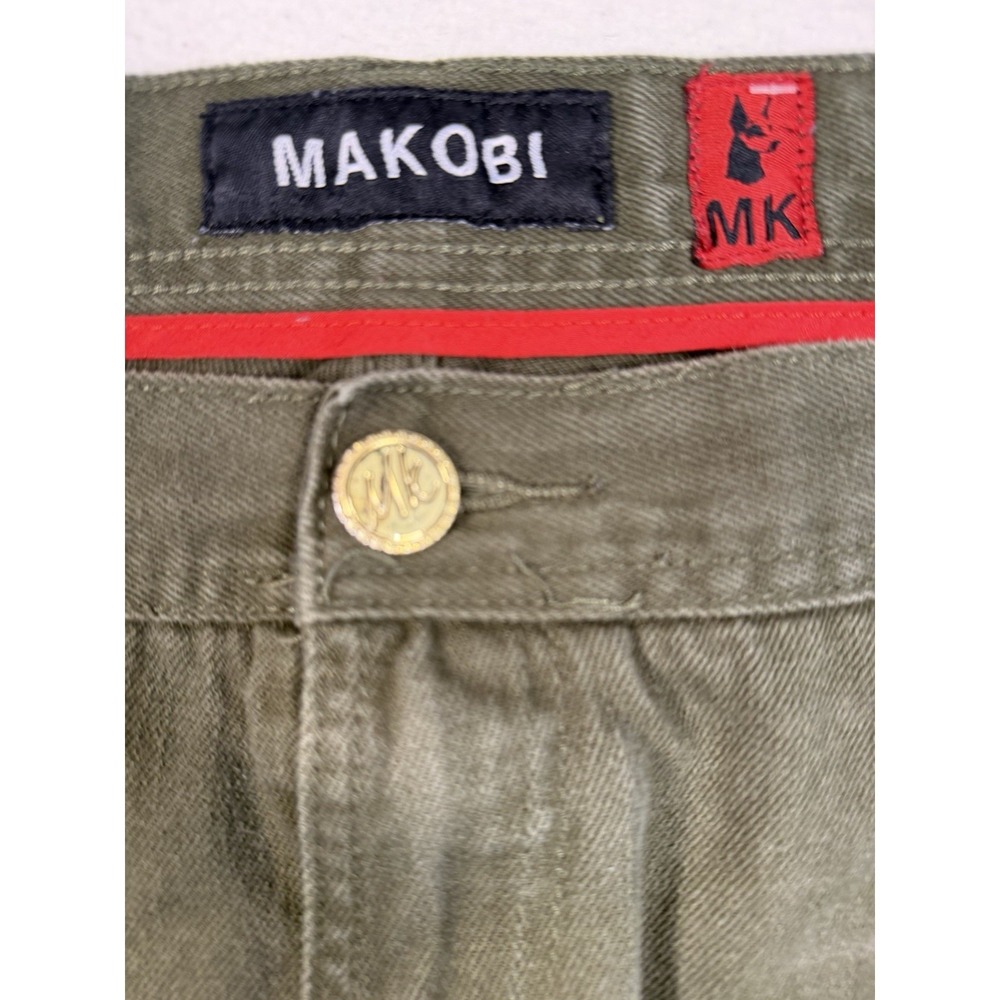 Makobi Mens 52 x 34 Moto Denim Pants Olive Green Distressed Zippers